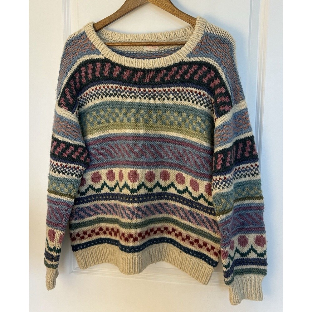 Vintage Sweater Large? Thick Chunky Knit Geometric Nordic Scandinavian Handcraft
